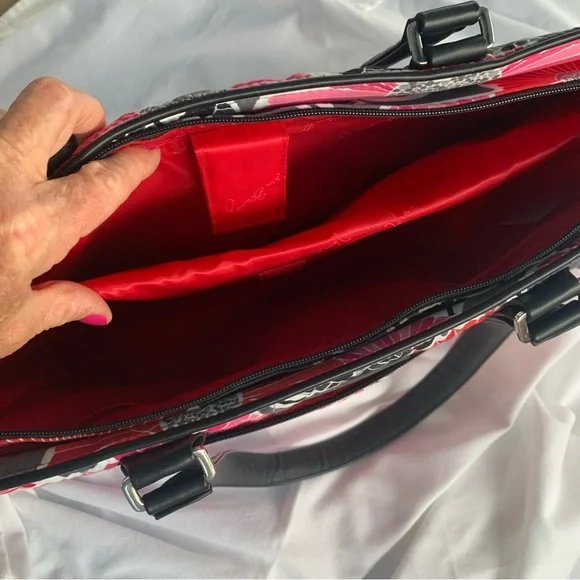 Vera Bradley Pink & Red, Gray, Black & White Floral Tote Bag w/Leather Handles - Picture 10 of 12